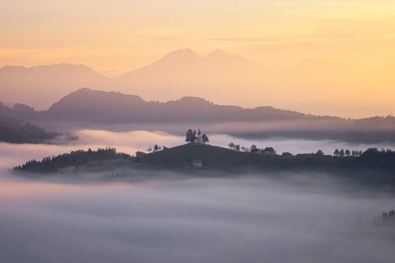 Misty Sunrise, Saint Thomas Church, Škofja Loka, Slovenia
