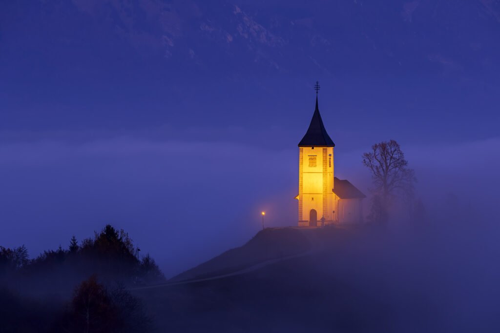 Jamnik Church at dawn. One of many beautiful churches in Slovenia to photograph.