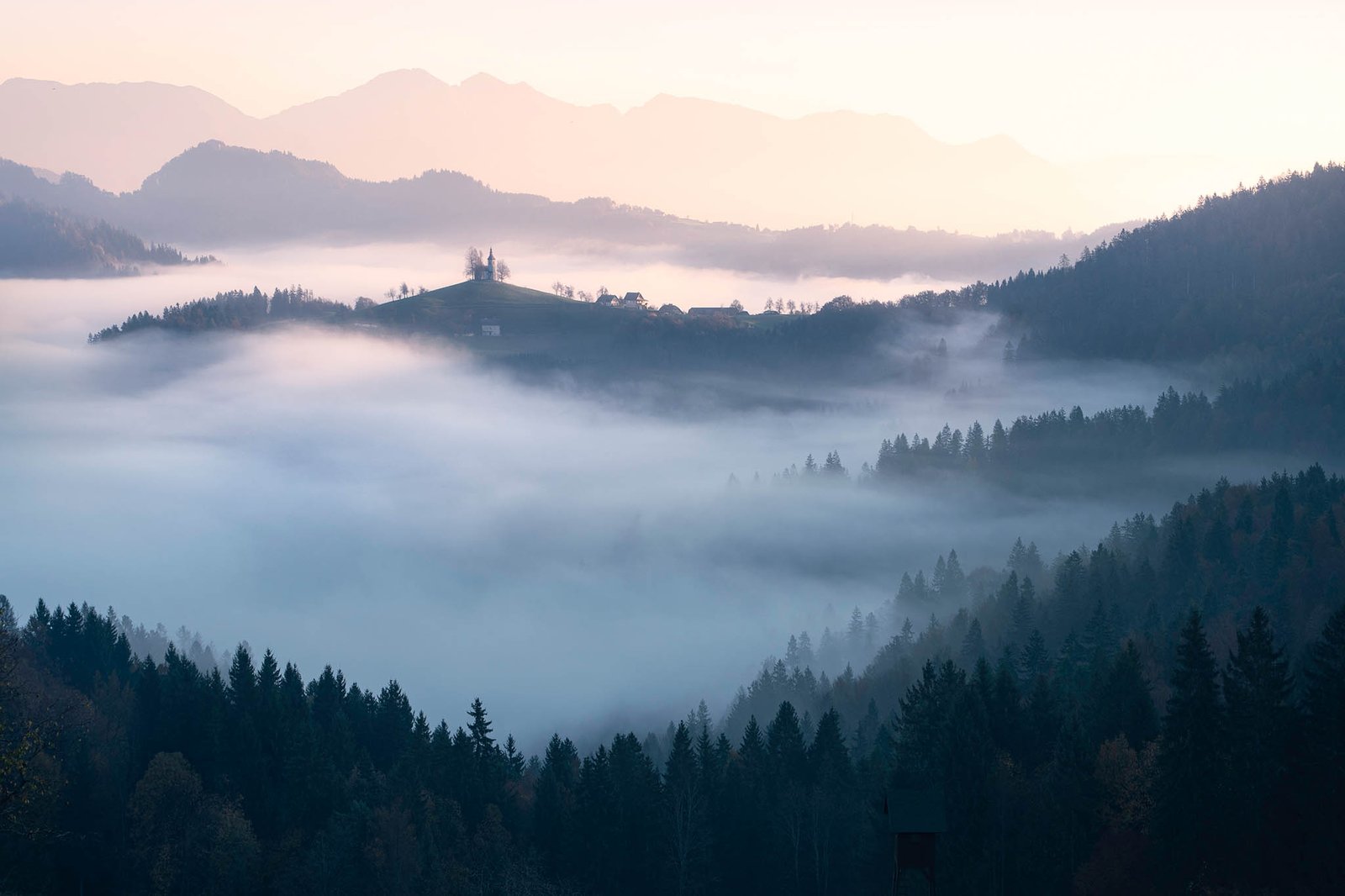 St Thomas Church in at sunrise in Slovenia