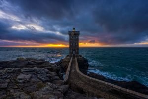 Kermorvan Lighthouse in Brittany, Franc